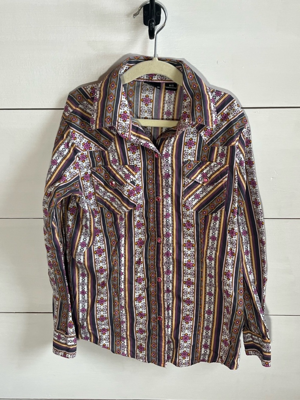 Cruel Girl Western Striped Floral Button-Up Shirt